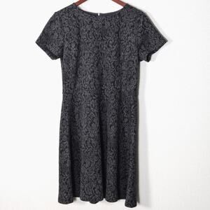 LOFT Jacquard Knit Dress Charcoal Black Size 12 Dark Academia Polished